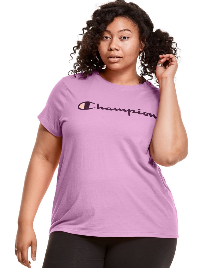 Champion Plus Classic Script Logo Kadın Tişört Pembe ( GYPEDT048 )